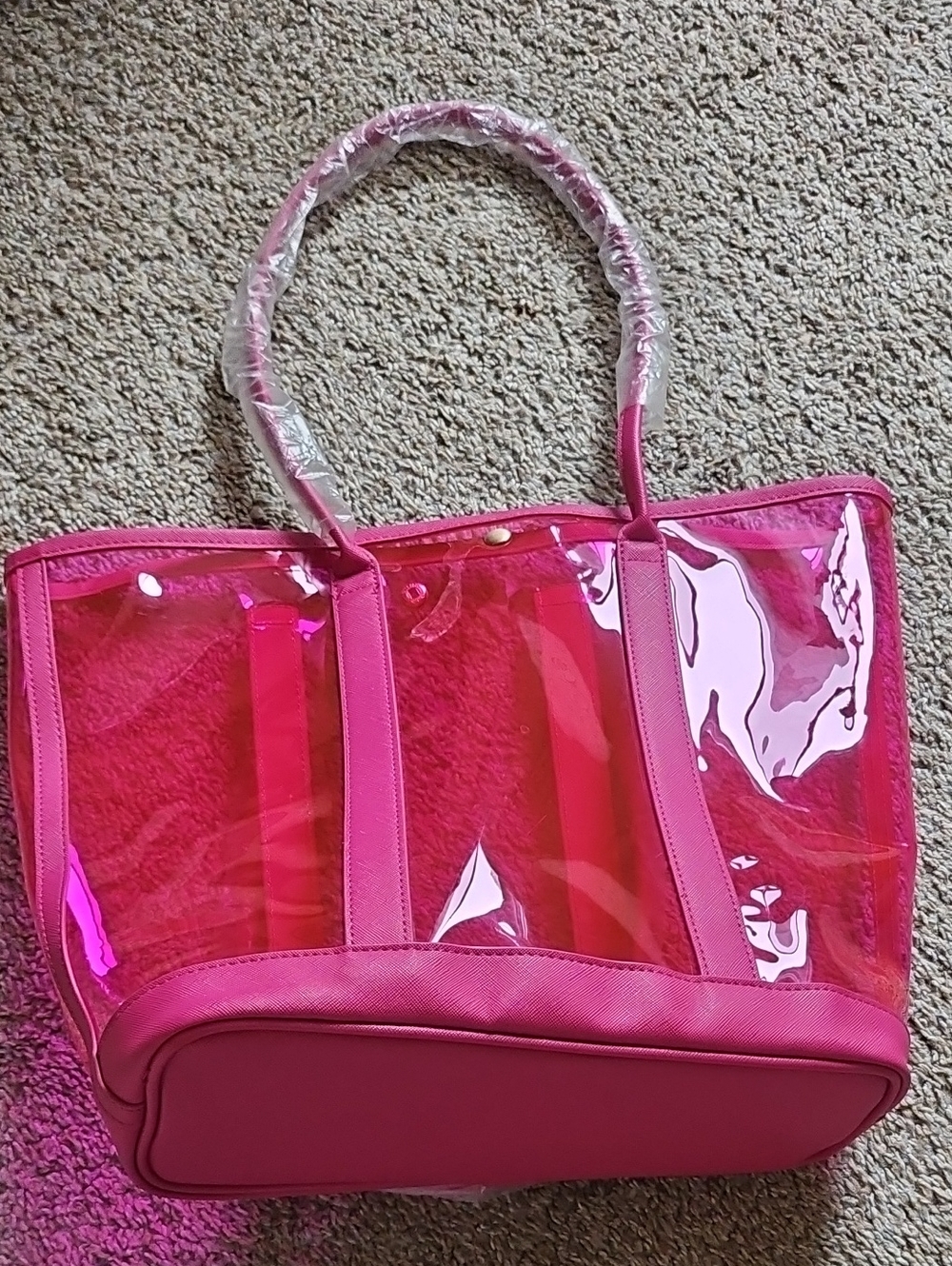 Hot Pink Clear PVC Vinyl Shoulder Tote Bag Beach Stadium Bag NWT - Picture 1 of 4